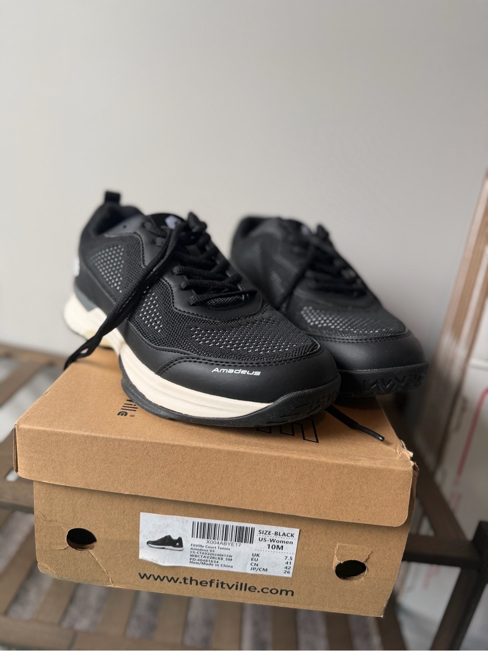 FitVille Amadeus Tennis Pickleball Shoes Black Women's 10 Wide